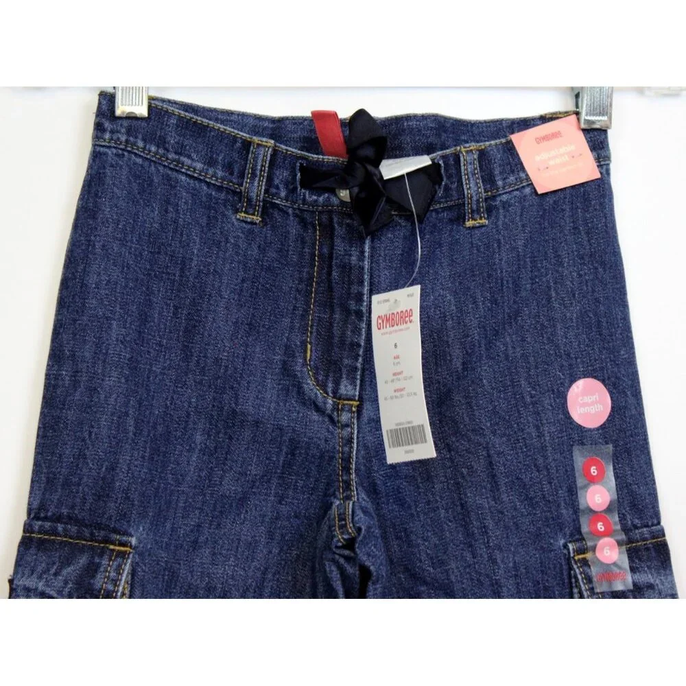 NWT 2004 Gymboree Dandelion Wishes Blue Denim Capri Cargo Pants sz 6